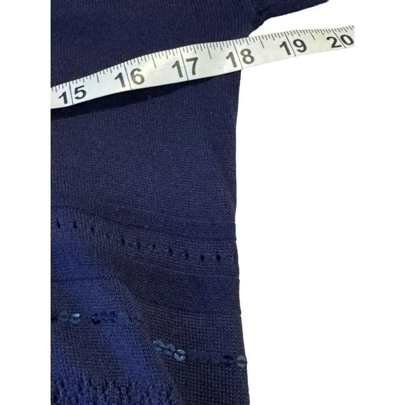 WHBM Women’s XS Navy Blue Open Weave Embellished V-Neck Sweater - Picture 6 of 8